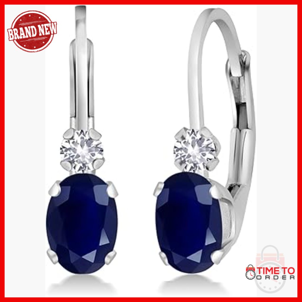 14k White Gold Sapphire Leverback Earrings 1.18cttw 3/4 Inch